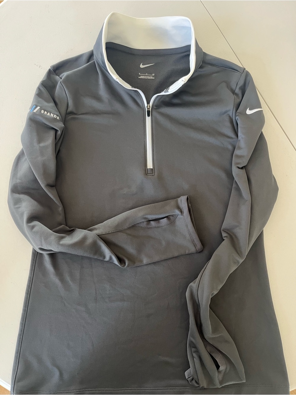 Nike Ladies Dri-fit Charcoal Gray Half-Zip Pullover with White Collar Trim